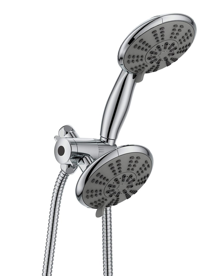 Ana Bath 5-Inch Anti-Clog High Pressure 3-Way LARGE Dual Shower Head with Handheld Spray - 5-Spray Setting/BRASS CONNECTOR/5 Ft Stainless Steel Hose/All Chrome (SS5450CCP) - Image 1